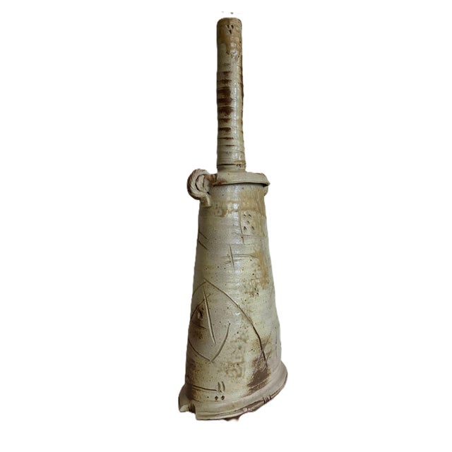 Signed 1970s Mid Century Brutalist Abstract Ceramic Bottle Neck Vase / X-Large Sculptural Modernist Art Studio Pottery Vessel For Sale In Cleveland - Image 6 of 13