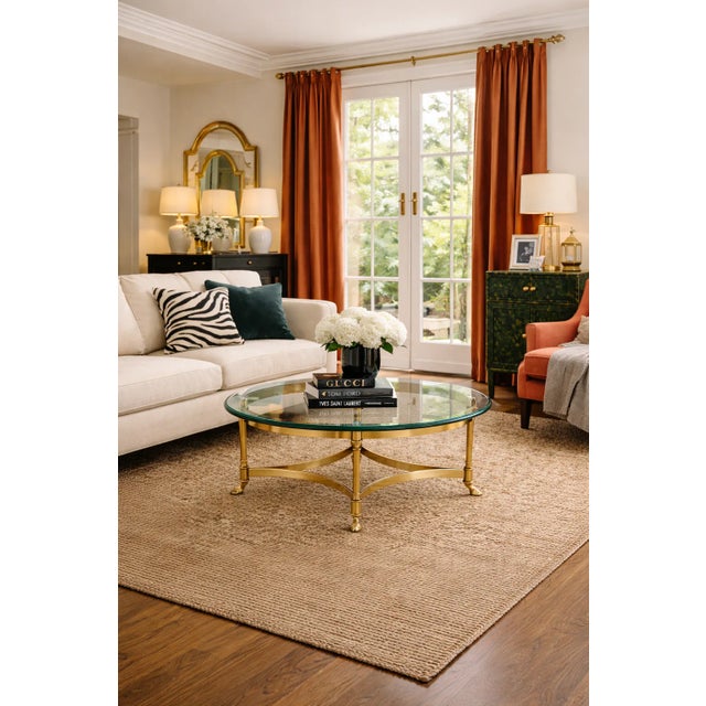 Mid-Century Modern Labarge Hollywood Regency Brass and Glass Hooved Feet Cocktail Table, Circa 1960s For Sale - Image 3 of 13