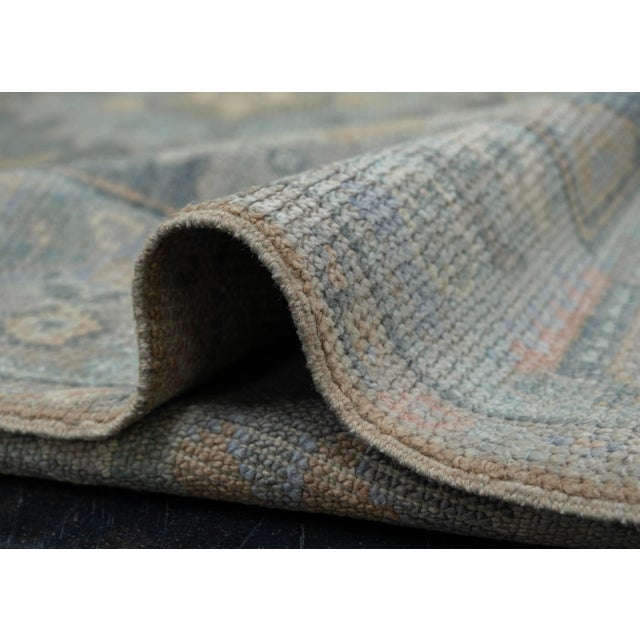 Beige Turkish Oushak Rug Sage, Rose, and Soft Blue Handwoven Wool Rug 2'10" X 9' For Sale - Image 8 of 12
