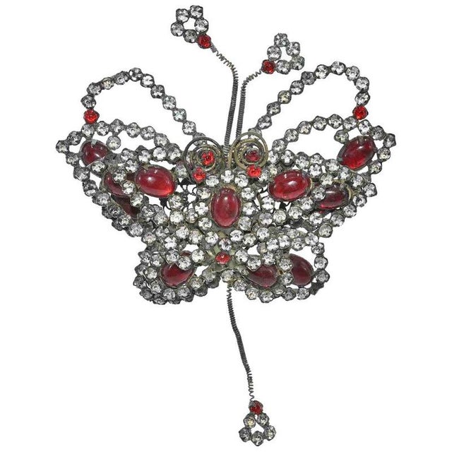 1930s Vintage Handmade Butterfly-Shaped Brooch in Metal and Stone, Italy, 1930s For Sale - Image 5 of 5