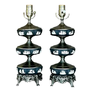 Vintage Regency Stacked Table Lamps After Wedgwood - a Pair