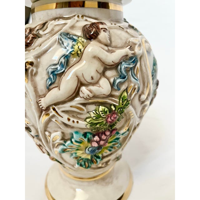 Mid 20th Century Vintage Capodimonte Jar With Lid – Cherub & Floral Relief For Sale - Image 5 of 10