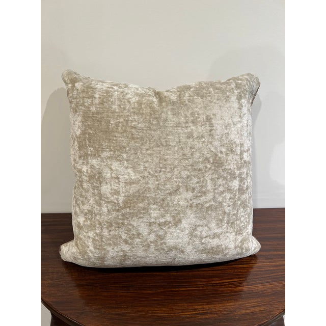 Beige Pillow Made from Antique Rug With Velvet Back and Feather/Down Insert For Sale - Image 8 of 9