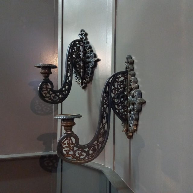 Antique Neo-Gothic Wall Sconces in Cast-Iron, Set of 2 For Sale - Image 12 of 12