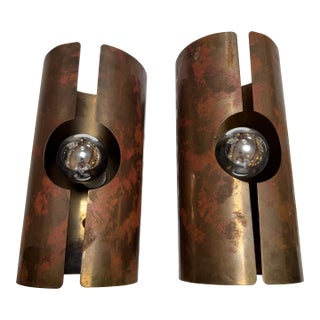 Brutalist Mid 20th Century Copper Cylinder Wall Sconces, Pair For Sale