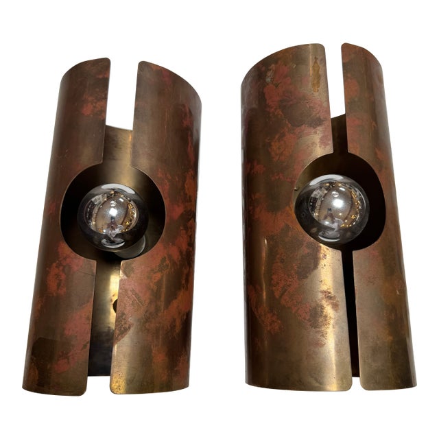 Brutalist Mid 20th Century Copper Cylinder Wall Sconces, Pair For Sale
