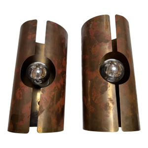 Brutalist Mid 20th Century Copper Cylinder Wall Sconces, Pair