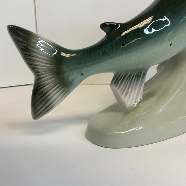 1990s Vintage Bohemian Czechoslovakian Majolica Porcelain Trout Fish Figurine by Royal Dux For Sale - Image 10 of 13