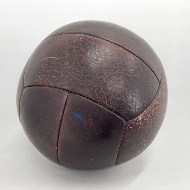 Animal Skin Vintage Mahogany Leather Medicine Ball, 1930s For Sale - Image 7 of 10