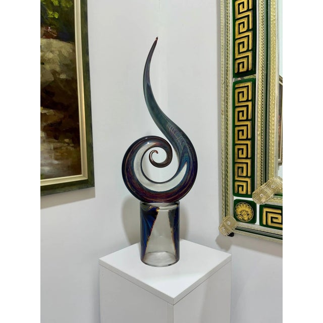 Lovely Murano Glass contemporary sculpture by one of Murano's top Glass Masters. Made with calcedonia glass which displays...