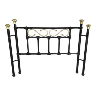 Contemporary Ebonized Queen Size Iron & Brass Headboard For Sale