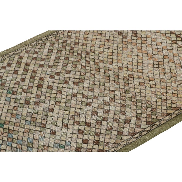 Rug & Kilim 1960s Vintage Zeki Müren Rug in a Green and Brown Geometric Pattern by Rug & Kilim For Sale - Image 4 of 8