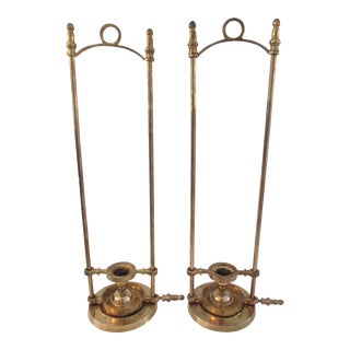 Vintage Polished Brass Adjustable Candle Holders, Pair For Sale