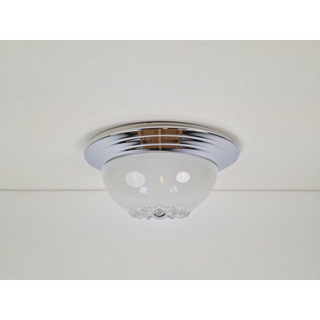 Art Deco Chrome Art Glass Ceiling Lamp, Italy, 1960, in Flawless conditions. Designed 1960 to 1969 Up to 250V (Europe/UK...