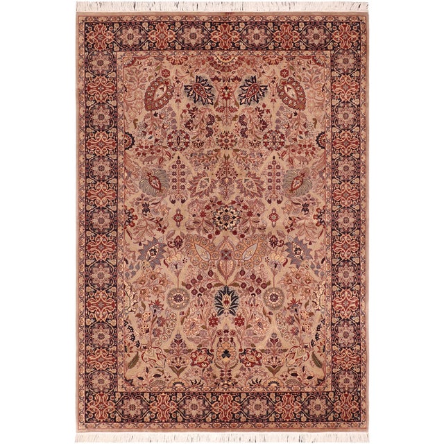 Shabby Chic Floral 1990's Pak-Persian Taupe/Blue Wool Rug - 6'2'' X 9'4'' For Sale - Image 9 of 9