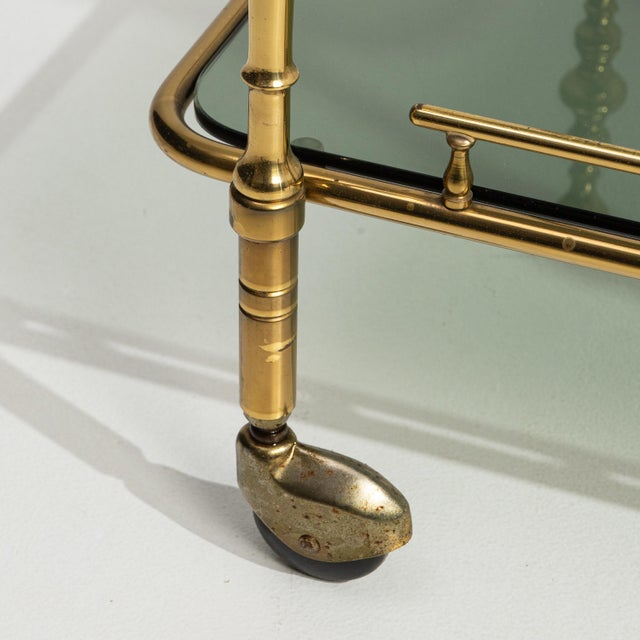 Hollywood Regency Hollywood Regency Brass Bar Cart on Wheels, France, 1960 Gold For Sale - Image 3 of 13