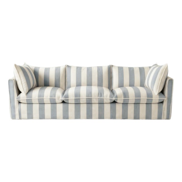 Sophie Conran Coco 4 Seater Sofa - Garden Grey Stripes with Knife Edge Cushion For Sale