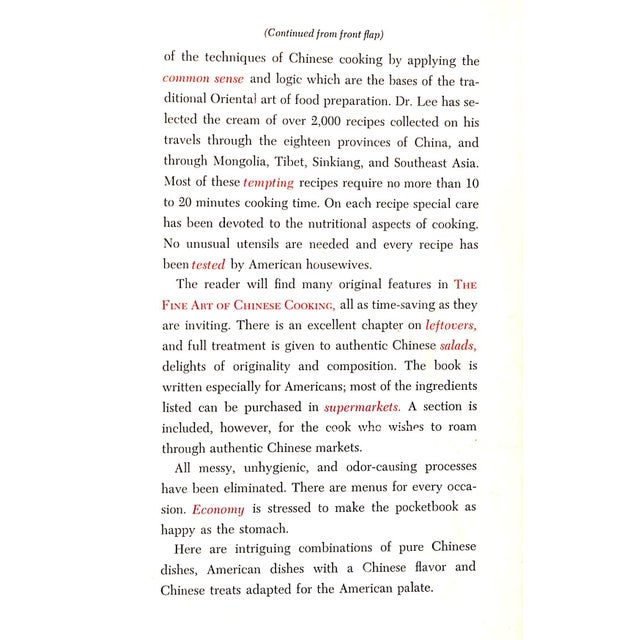 1960s "The Fine Art of Chinese Cooking" 1962 Jan, Dr. Lee Su For Sale - Image 5 of 6