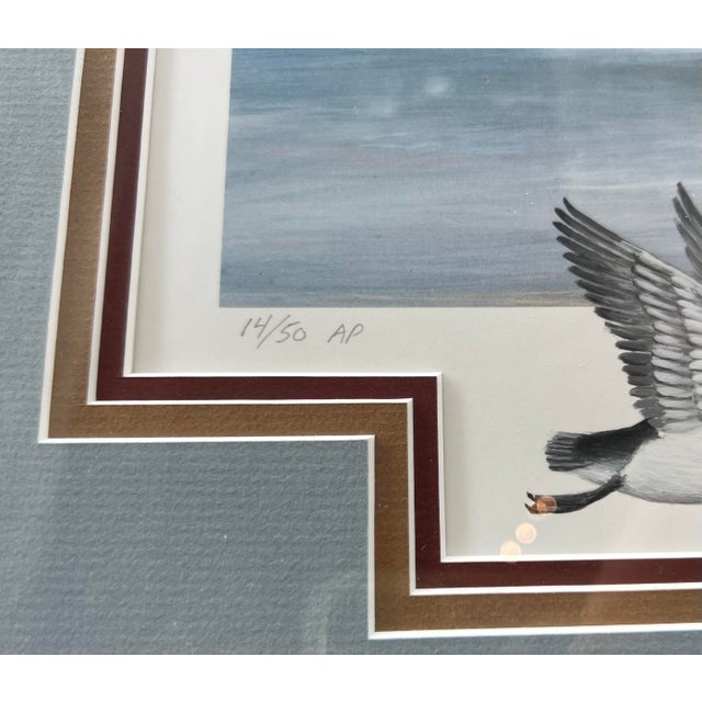 Ducks on lake, Print Artist Proof. Fully Framed and matted with glass. Marked: 14/50 AP. Image sight window is: 18” X 10”