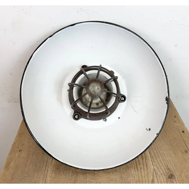 Industrial Black Enamel and Cast Iron Cage Pendant Light from Elektrosvit, 1960s For Sale - Image 14 of 17