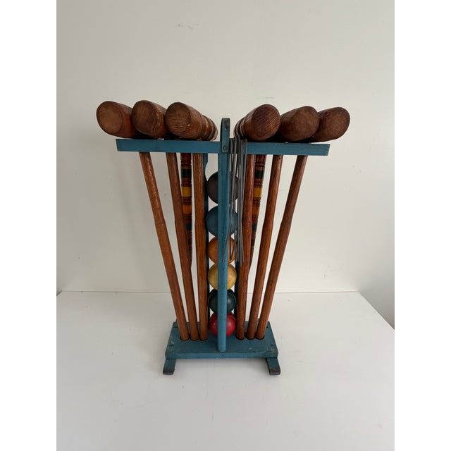 Vintage Six-Player Wooden Croquet Set With Original Painted Storage Stand, 1960s For Sale - Image 9 of 11