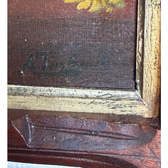 Rustic European Antique Continental Still Life Oil Painting in Antique Frame For Sale - Image 3 of 8
