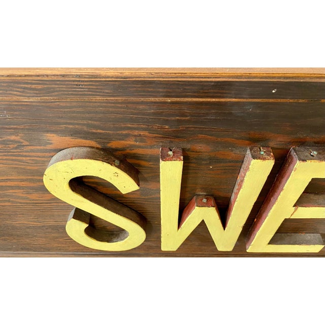 Large Vintage Wooden Tasty Sweets Bakery Sign From England - Circa 1970’s For Sale - Image 4 of 8