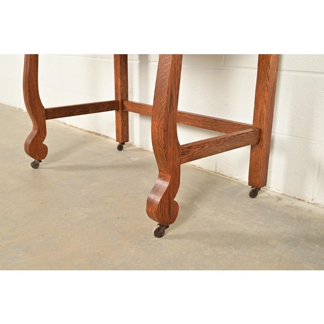 Antique American Empire Tiger Oak Vanity Dressing Table With Mirror, Circa 1900 For Sale - Image 11 of 14