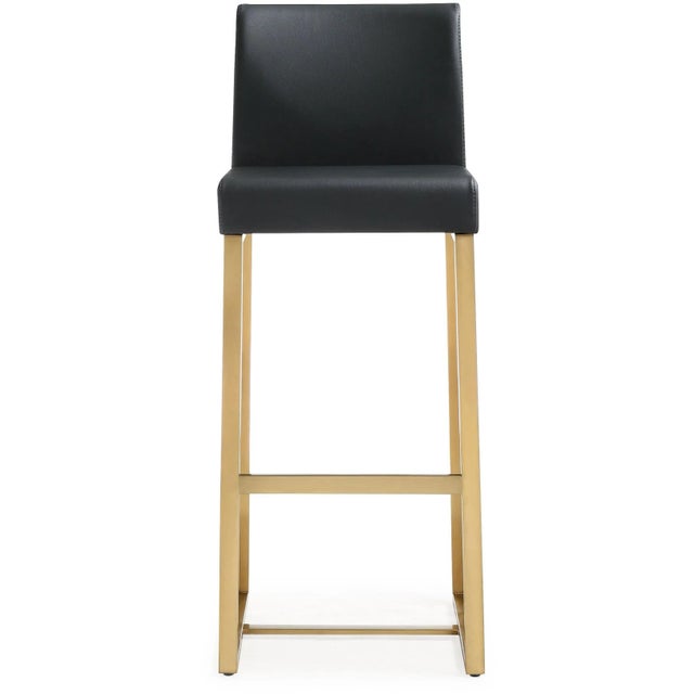 Denmark Black Vegan Leather & Gold Steel Bar Stools - Set of 2 For Sale - Image 4 of 12