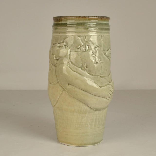 Figurative Ceramic Vase with Bas Relief of Men by Arnaud Lang, 1980s For Sale - Image 3 of 14
