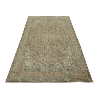 Tabriz Rug 7’11” X 11’3” Pink Wool Vintage Distressed Hand-Knotted Carpet For Sale