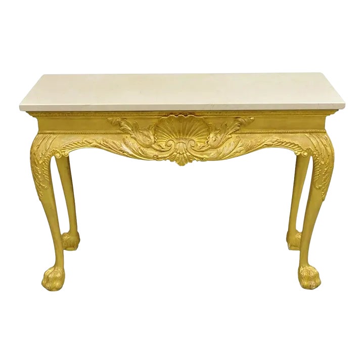 Late 20th Century English George II Style Gold Giltwood Shell Carved ...