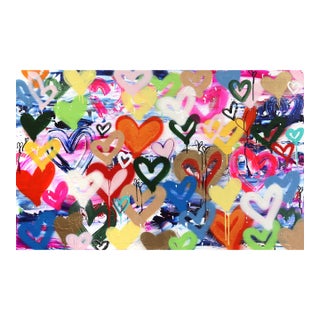 Karmic Hearts - Colorful Acrylic Art Original Abstract Heart Mixed Media Street Art Painting on Canvas For Sale