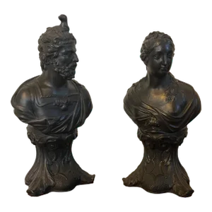 Antique 18th Century Wedgwood Black Basalt Busts of the Elements, Fire & Water - Set of 2