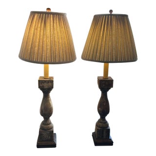 Pair of Rustic Wood Table Lamps For Sale