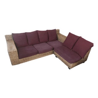 Corner Sofa with Chaise Lounge in Woven Banana, 1990s For Sale