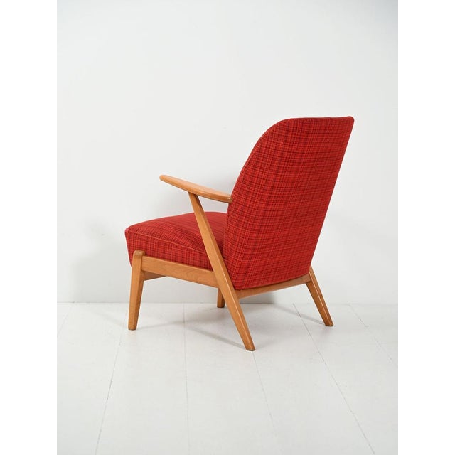 Scandinavian Armchair in Red Wool Upholstery, 1950s For Sale - Image 4 of 10
