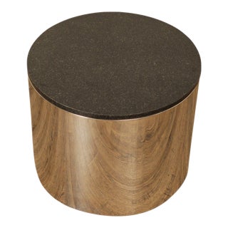 1970s Modern Granite Top Metal Drum Side Table For Sale