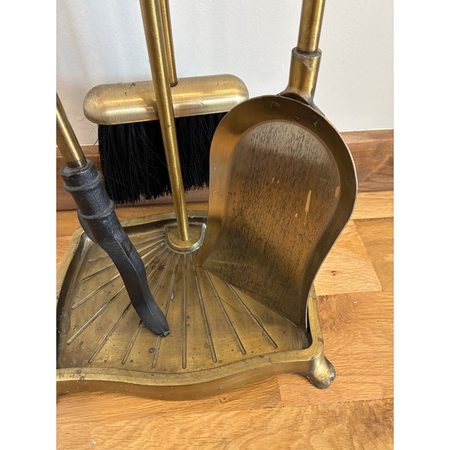 Vintage Brass Fireplace Tool Set With Stand For Sale - Image 4 of 12