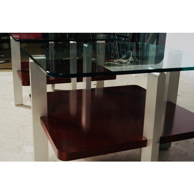 Mid 20th Century Pair of Bernhardt Contemporary Glass & Brushed Aluminum End Tables For Sale - Image 9 of 9