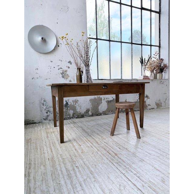 Brown Farmhouse Table with Tapered Cherrywood Legs, 1950s For Sale - Image 8 of 18