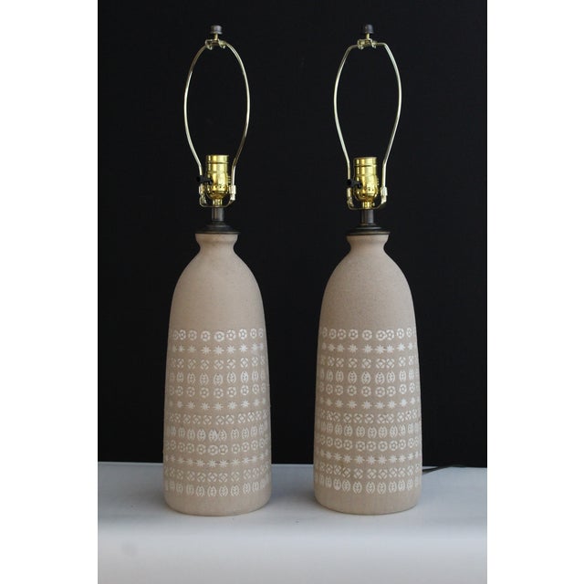 Mid 20th Century Accolay Style Ceramic Lamps - a Pair For Sale - Image 4 of 12