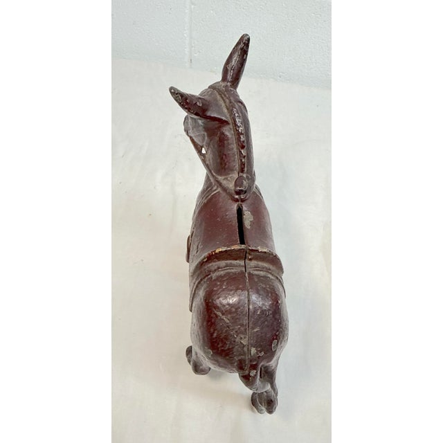 Red Antique 1920's Ac Williams Hand Painted Cast Iron Donkey Coin Penny Still Bank For Sale - Image 8 of 14