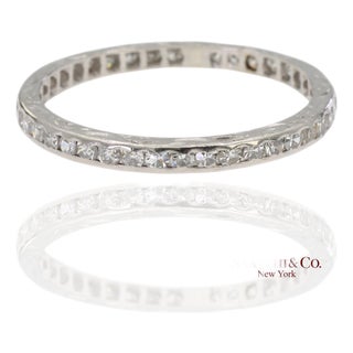 Vintage Platinum 0.60 Ct Natural Diamond HandMade Engraved Eternity Band Ring, Size 7.25 For Sale