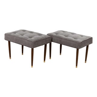 Mid Century Benches With Walnut Legs and Brass Sabots For Sale