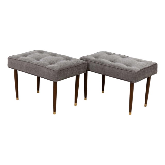 Mid Century Benches With Walnut Legs and Brass Sabots For Sale