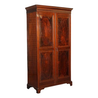Sheraton Revival Edwardian Flamed Hardwood Double Wardrobe For Sale