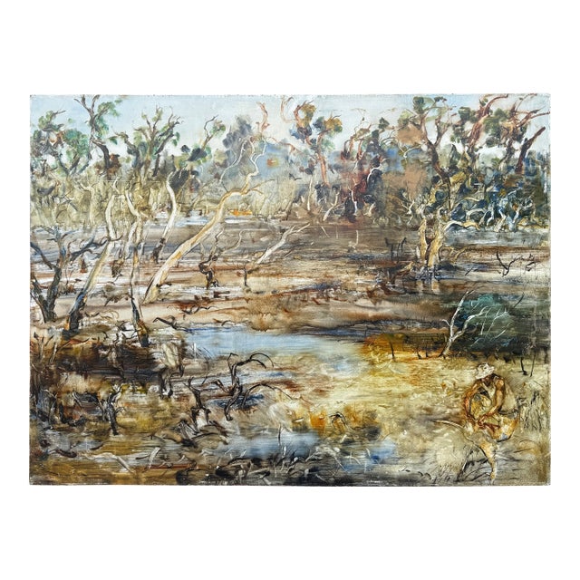Large Oil on Cardboard Landscape Painting From 70's For Sale