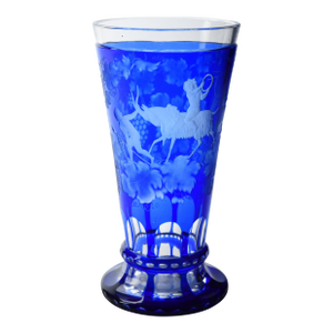 19th Century Bohemian Cobalt Blue Cut and Engraved Glass Spill Vase