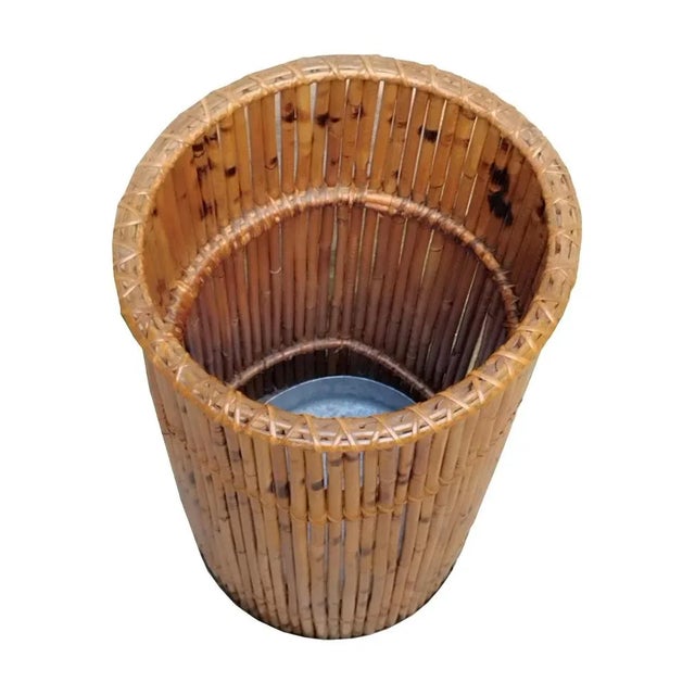 Bamboo, Rattan and Brass Umbrella Stand, Italy, 1970s For Sale - Image 3 of 6